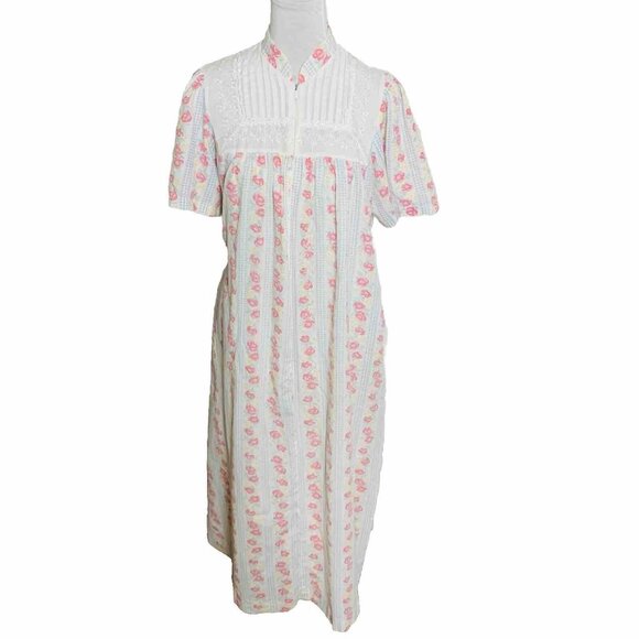 Gilligan Omalley Duster Nightgown Size M Floral Half Zip VTG Style Lounge Dress - Picture 3 of 13